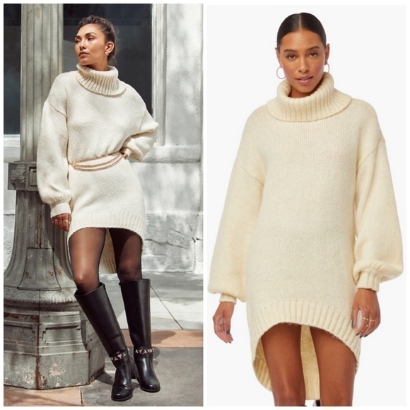 JustFab Dresses & Skirts - JustFab Cream Beige High Low Turtleneck Long Sleeve Knit Sweater Dress Size XL